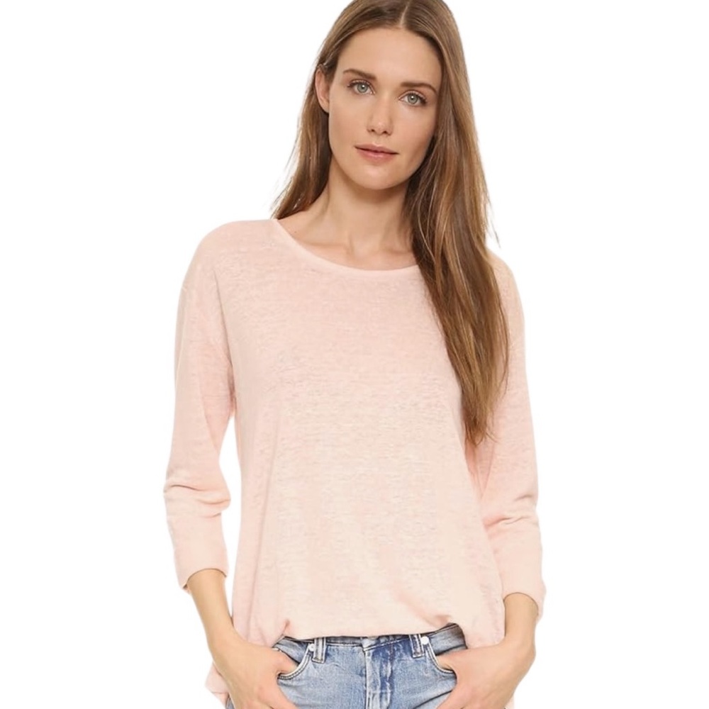 Vince Linen Rolled-Sleeve Tee in Rosewood Size Small NWT